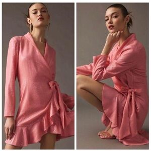 Anthropologie Vineet Bahl Women's Sequined Wrap Mini Dress Pink Small